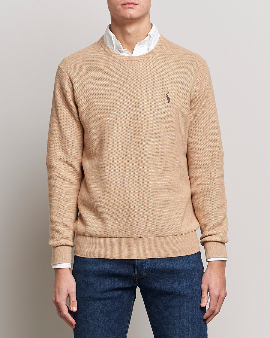 Herre | Trøjer | Polo Ralph Lauren | Textured Knitted Crew Neck Camel Melange