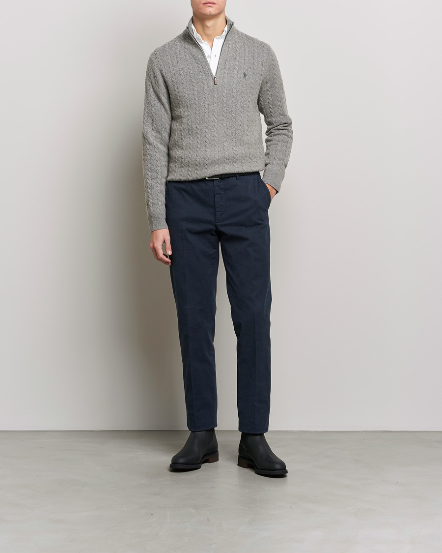Herre | Trøjer | Polo Ralph Lauren | Cotton/Wool Cable Half-Zip Fawn Grey Heather