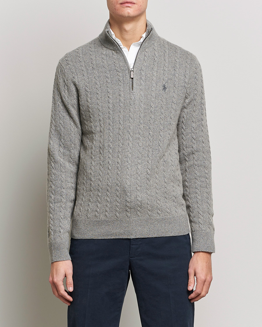 Herre | Trøjer | Polo Ralph Lauren | Cotton/Wool Cable Half-Zip Fawn Grey Heather