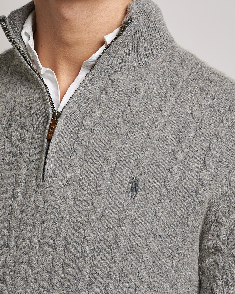 Herre | Trøjer | Polo Ralph Lauren | Cotton/Wool Cable Half-Zip Fawn Grey Heather