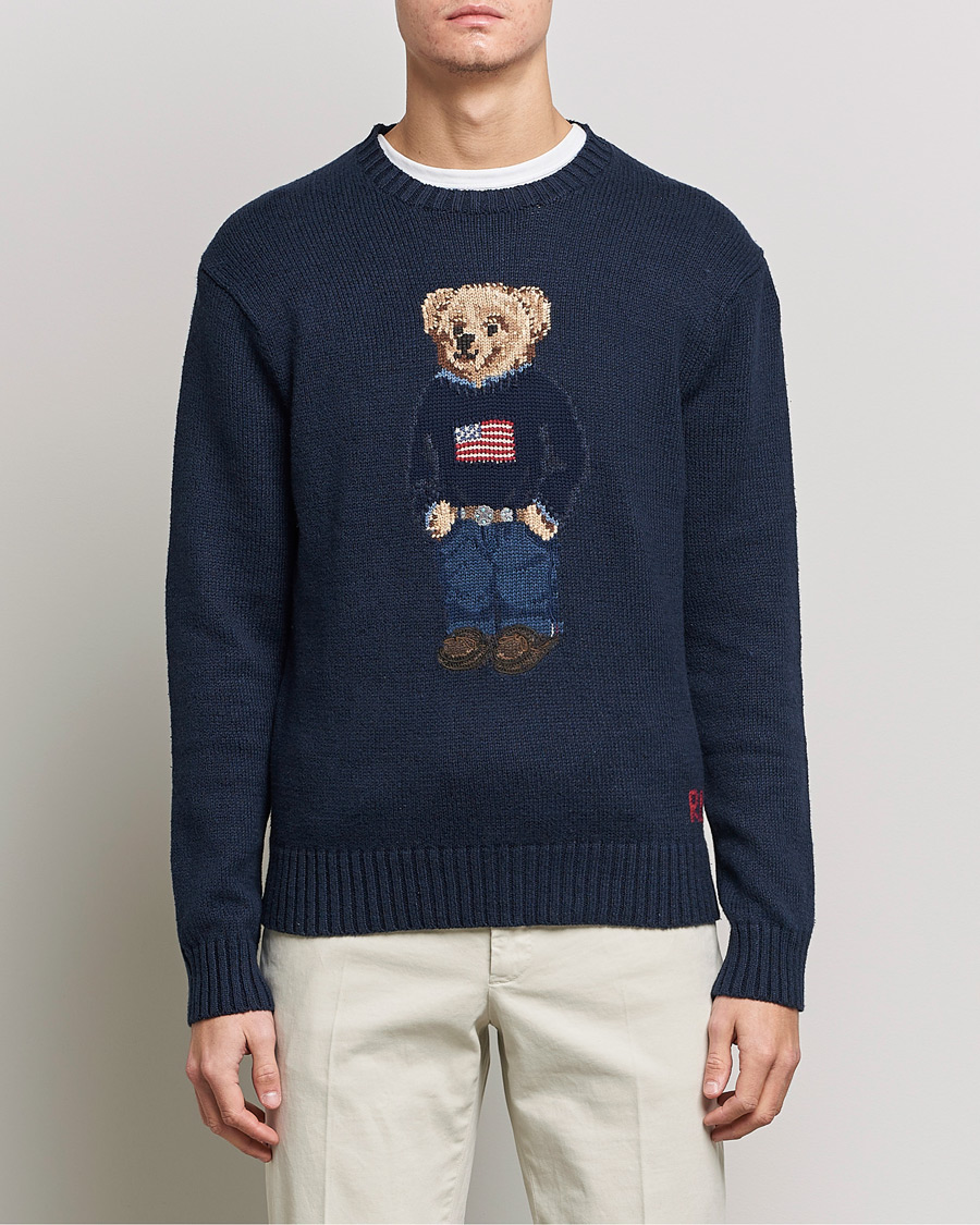 Herre | Strikkede trøjer | Polo Ralph Lauren | Flag Bear Knitted Sweater Navy