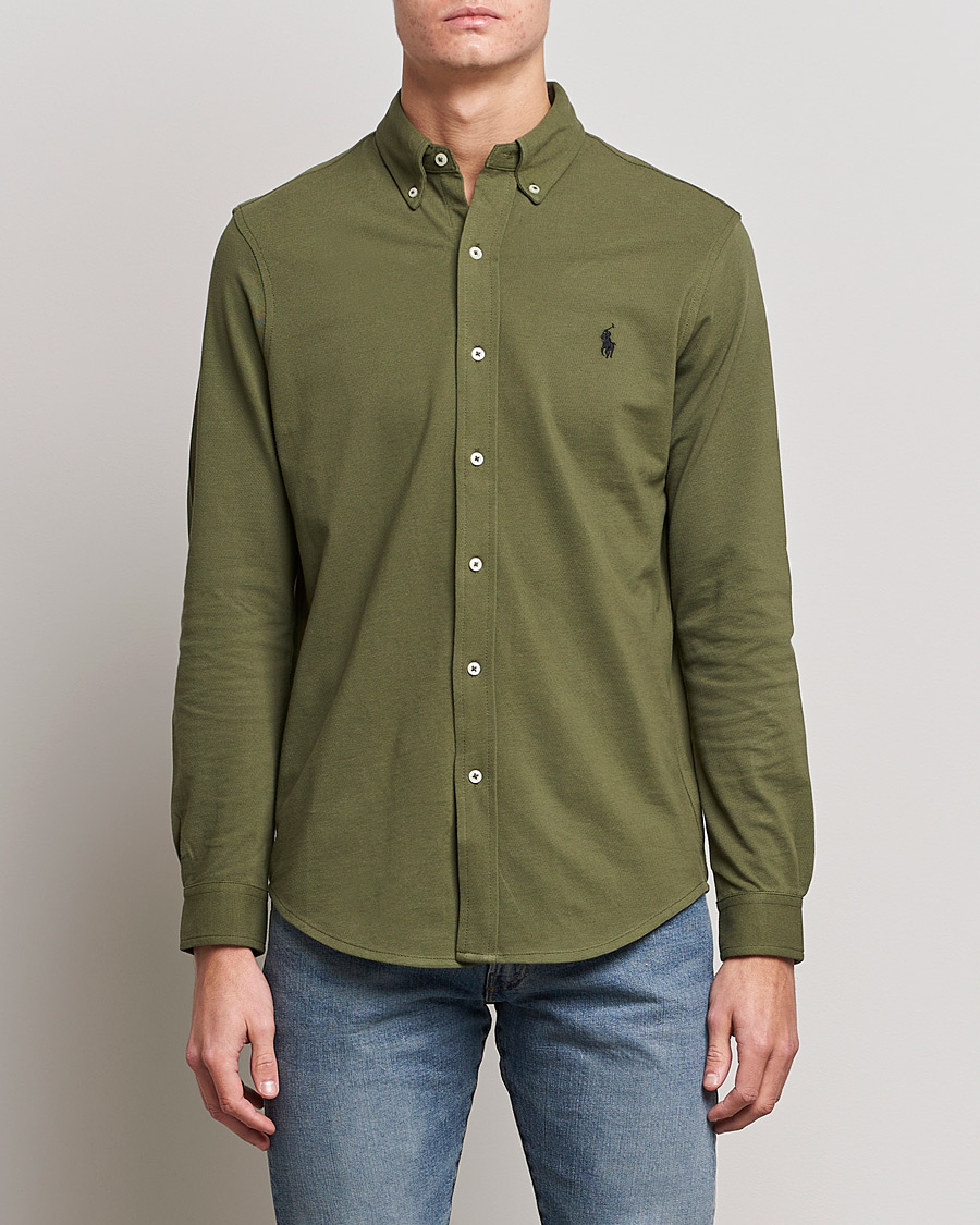 Herre |  | Polo Ralph Lauren | Slim Fit Featherweight Mesh Shirt Dark Sage