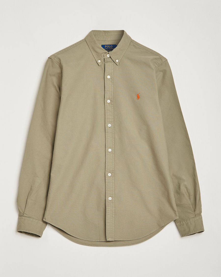 Herre |  | Polo Ralph Lauren | Slim Fit Garment Dyed Oxford Shirt Sage Green