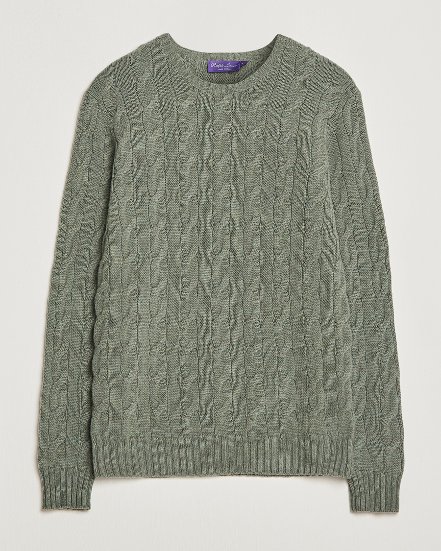 Herre | Trøjer | Ralph Lauren Purple Label | Cashmere Cable Crew Neck Sweater Sea Spray