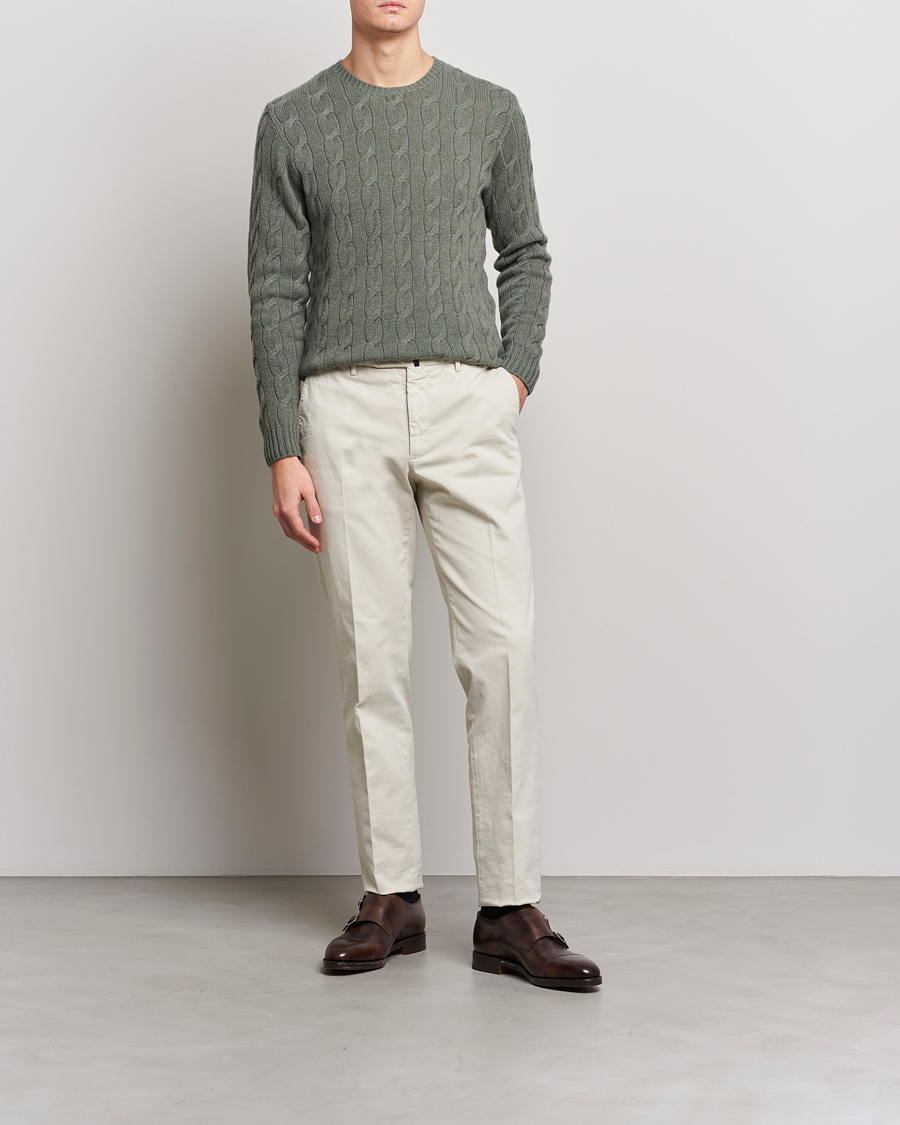 Herre | Trøjer | Ralph Lauren Purple Label | Cashmere Cable Crew Neck Sweater Sea Spray