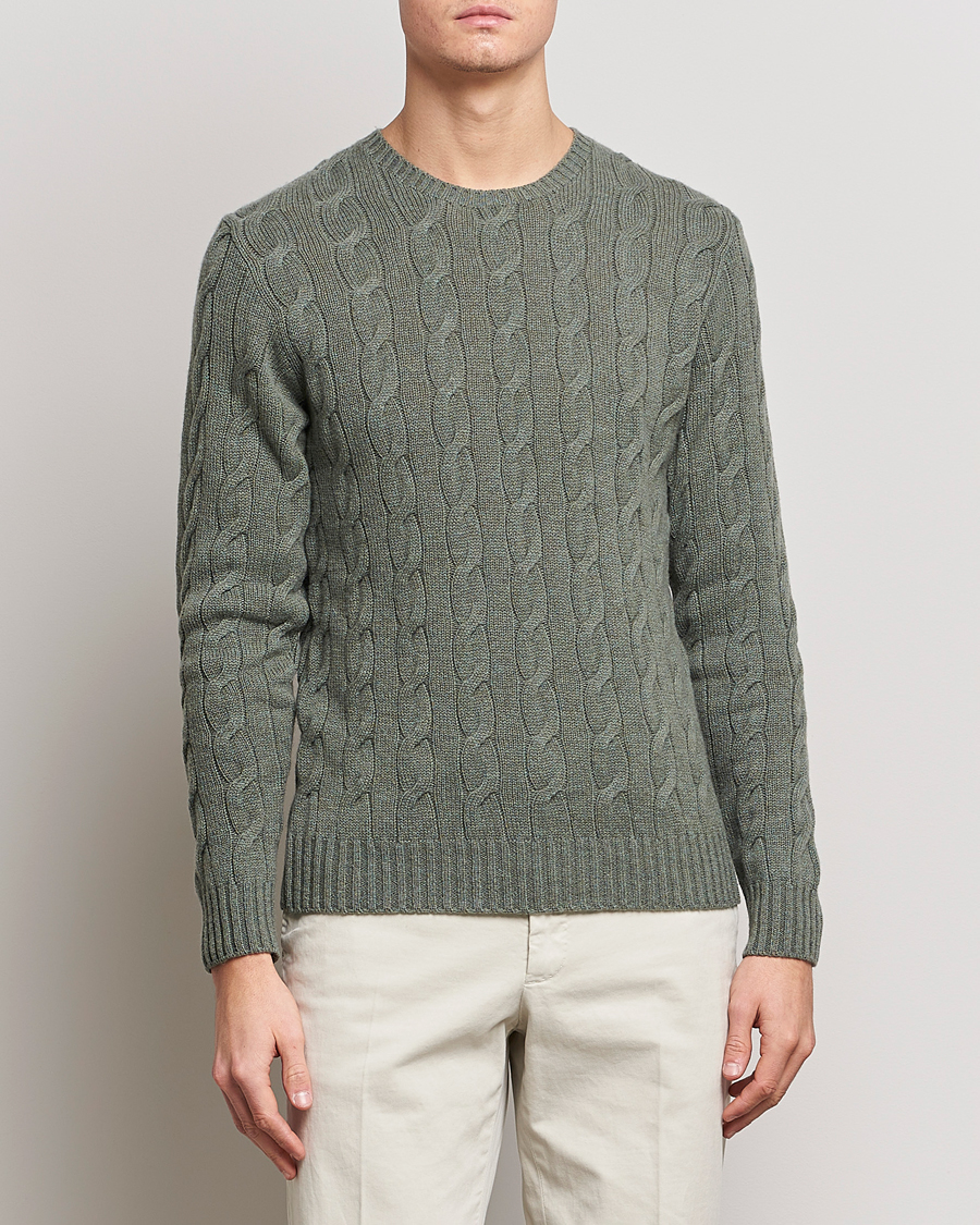 Herre | Ralph Lauren Purple Label | Ralph Lauren Purple Label | Cashmere Cable Crew Neck Sweater Sea Spray