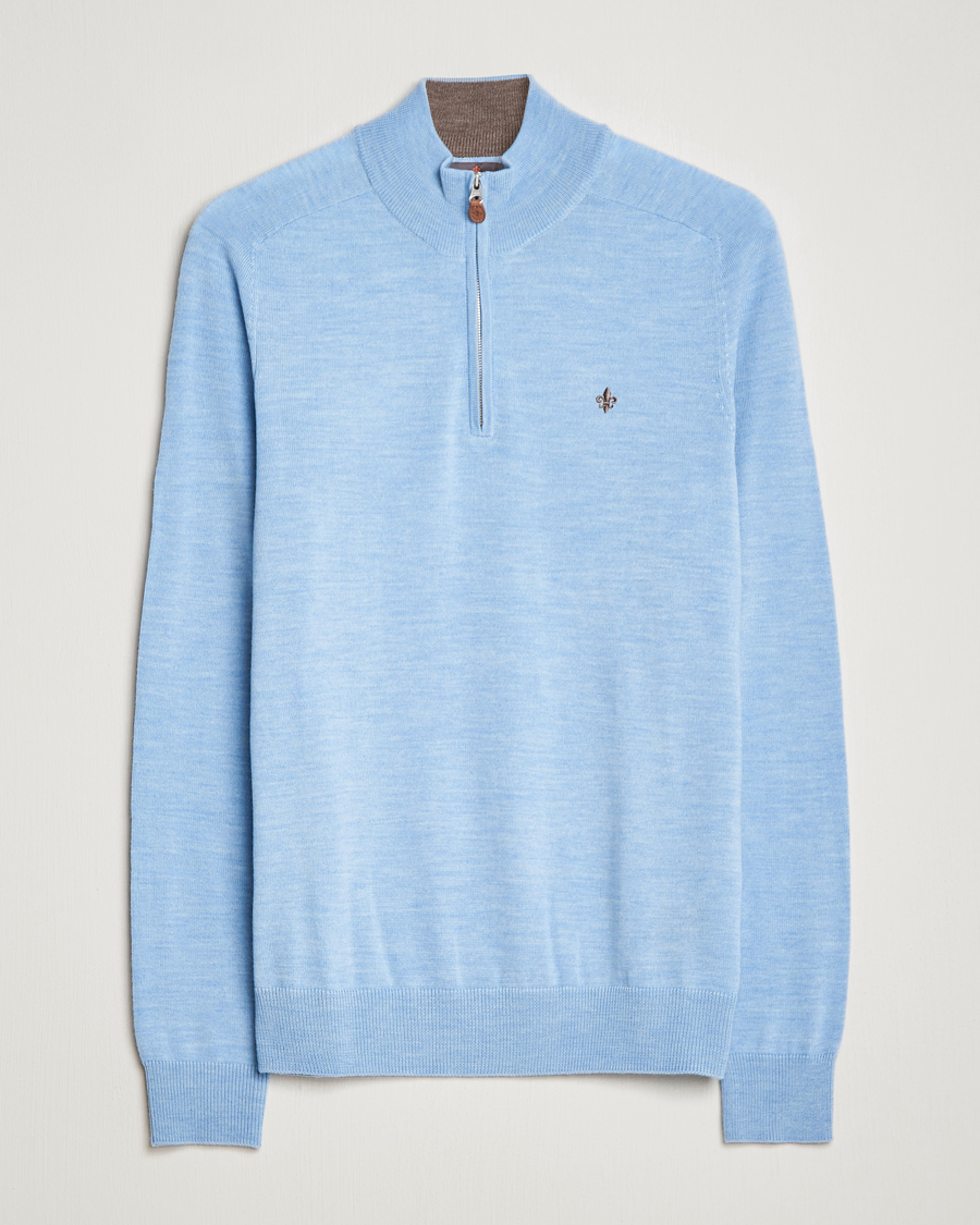 Herre | Trøjer | Morris | John Merino Half Zip Light Blue