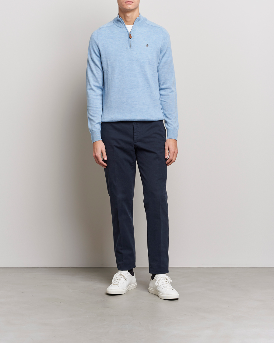 Herre | Trøjer | Morris | John Merino Half Zip Light Blue