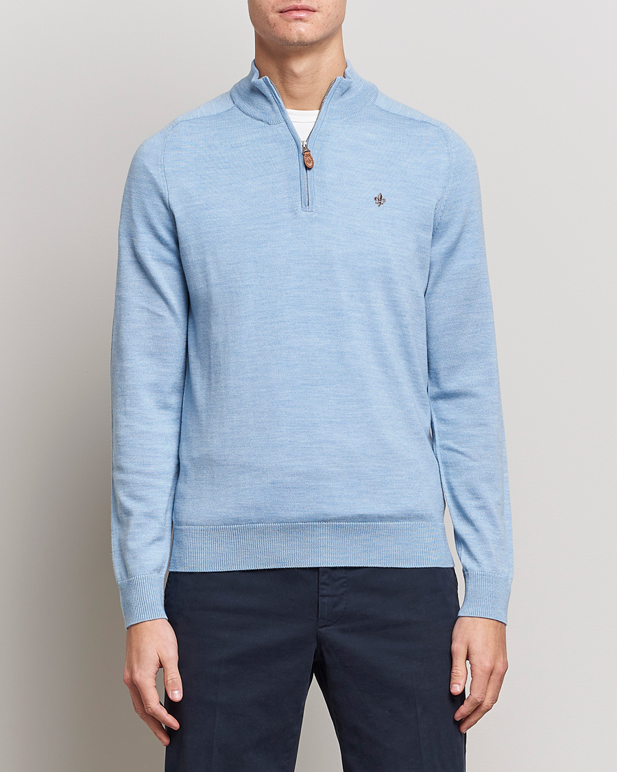 Herre | Half-zip | Morris | John Merino Half Zip Light Blue