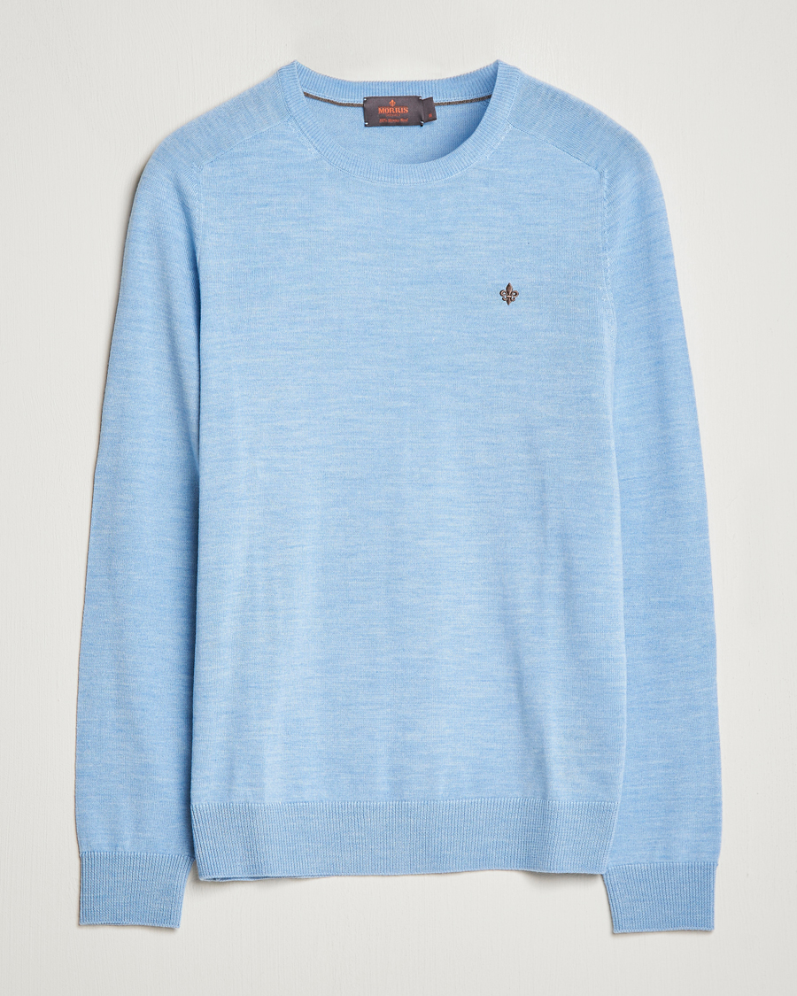 Herre | Trøjer | Morris | Merino Crew Neck Pullover Light Blue
