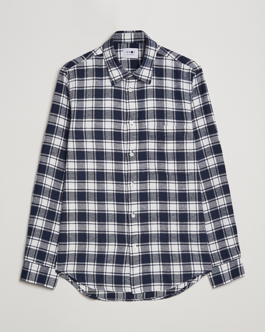 Herre | Skjorter | NN07 | Arne Brushed Cotton Checked Shirt Navy/White