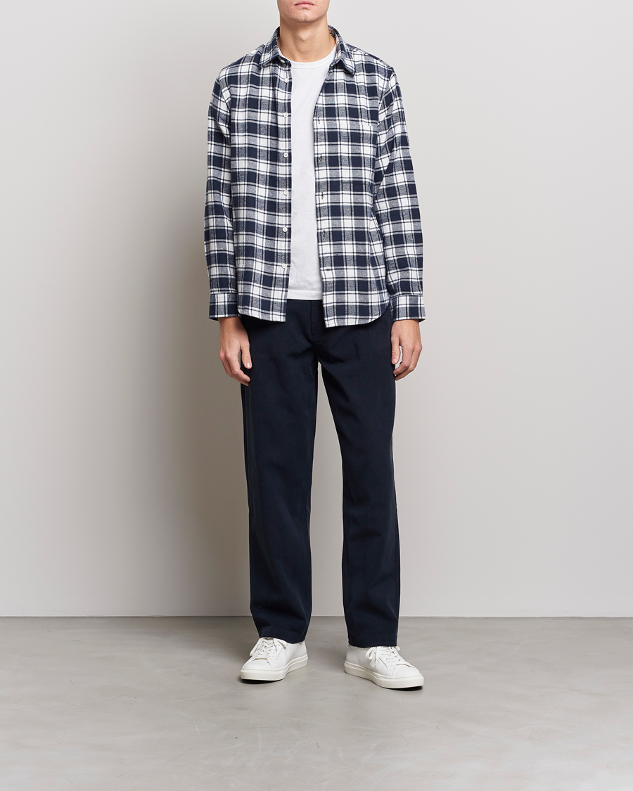 Herre | Business & Beyond | NN07 | Arne Brushed Cotton Checked Shirt Navy/White