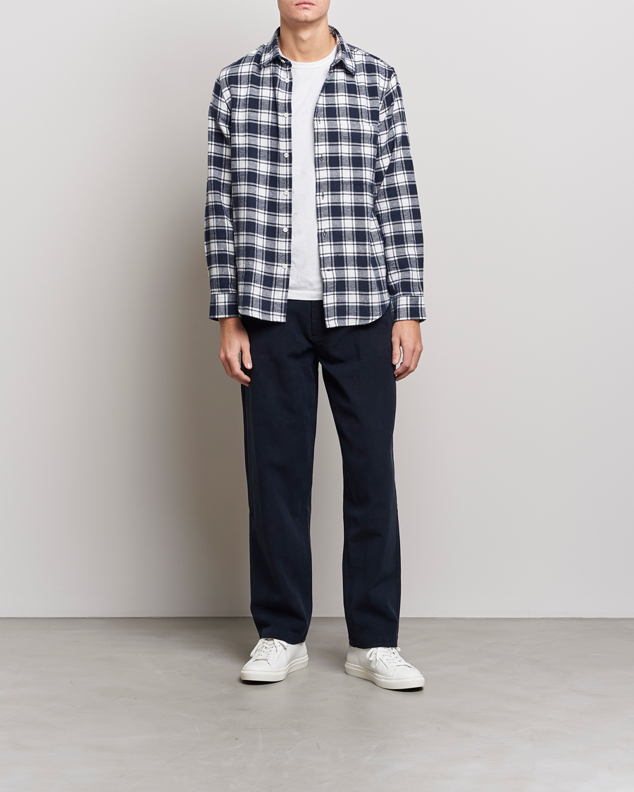 Herre | Skjorter | NN07 | Arne Brushed Cotton Checked Shirt Navy/White