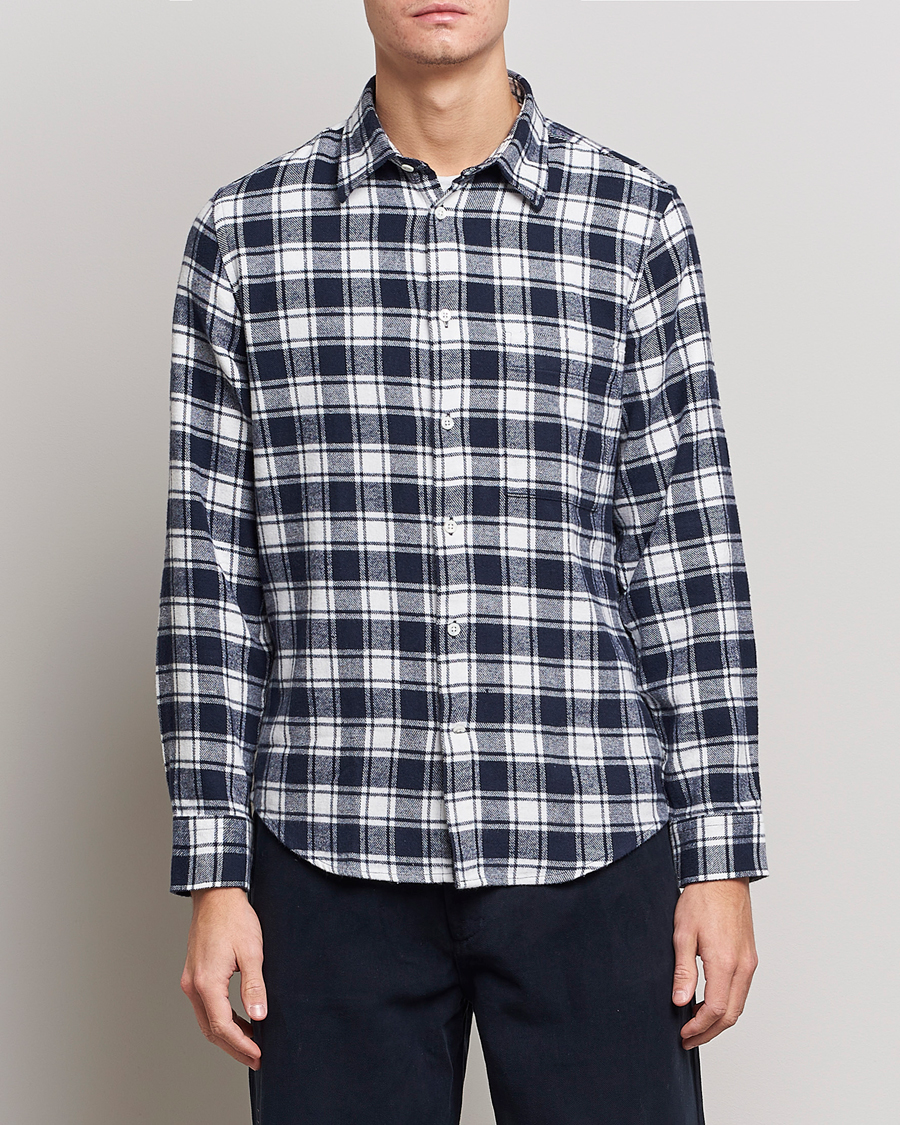 Herre | Casual | NN07 | Arne Brushed Cotton Checked Shirt Navy/White