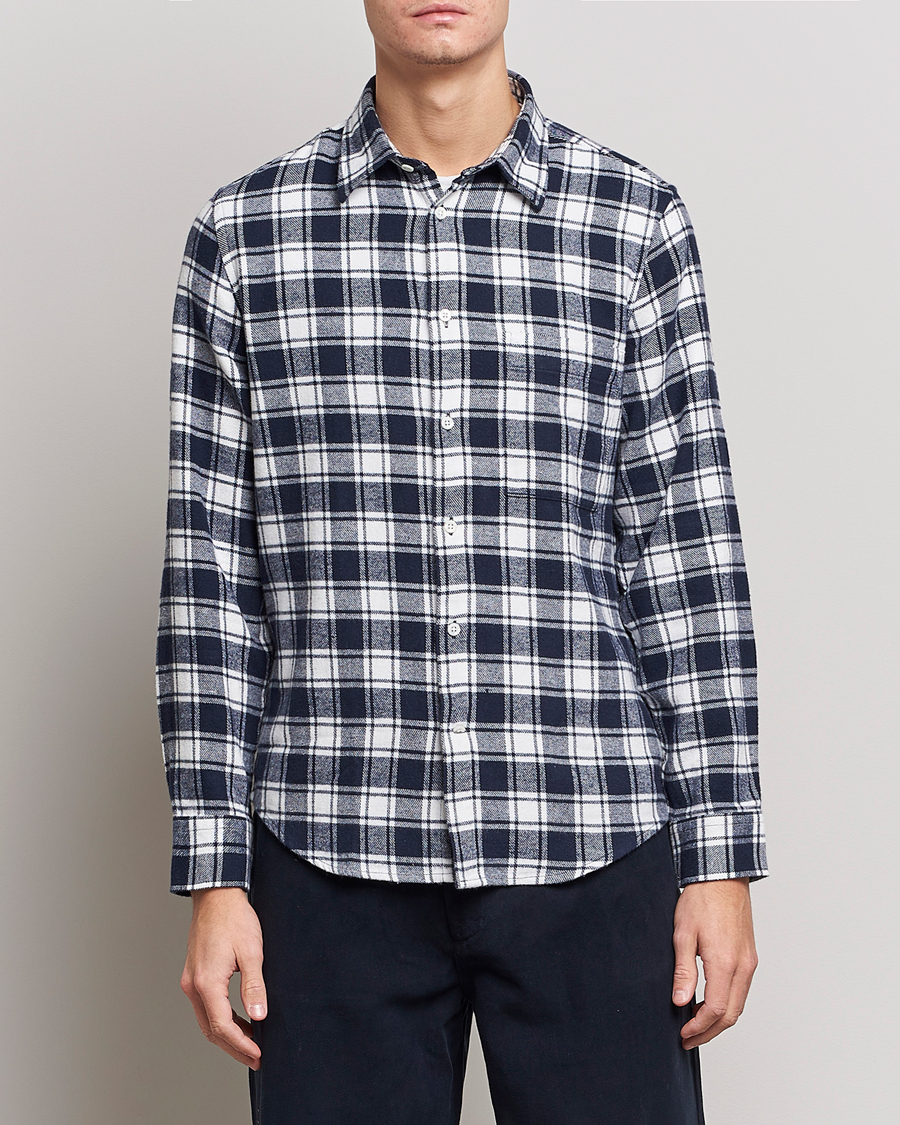 Herre | Skjorter | NN07 | Arne Brushed Cotton Checked Shirt Navy/White