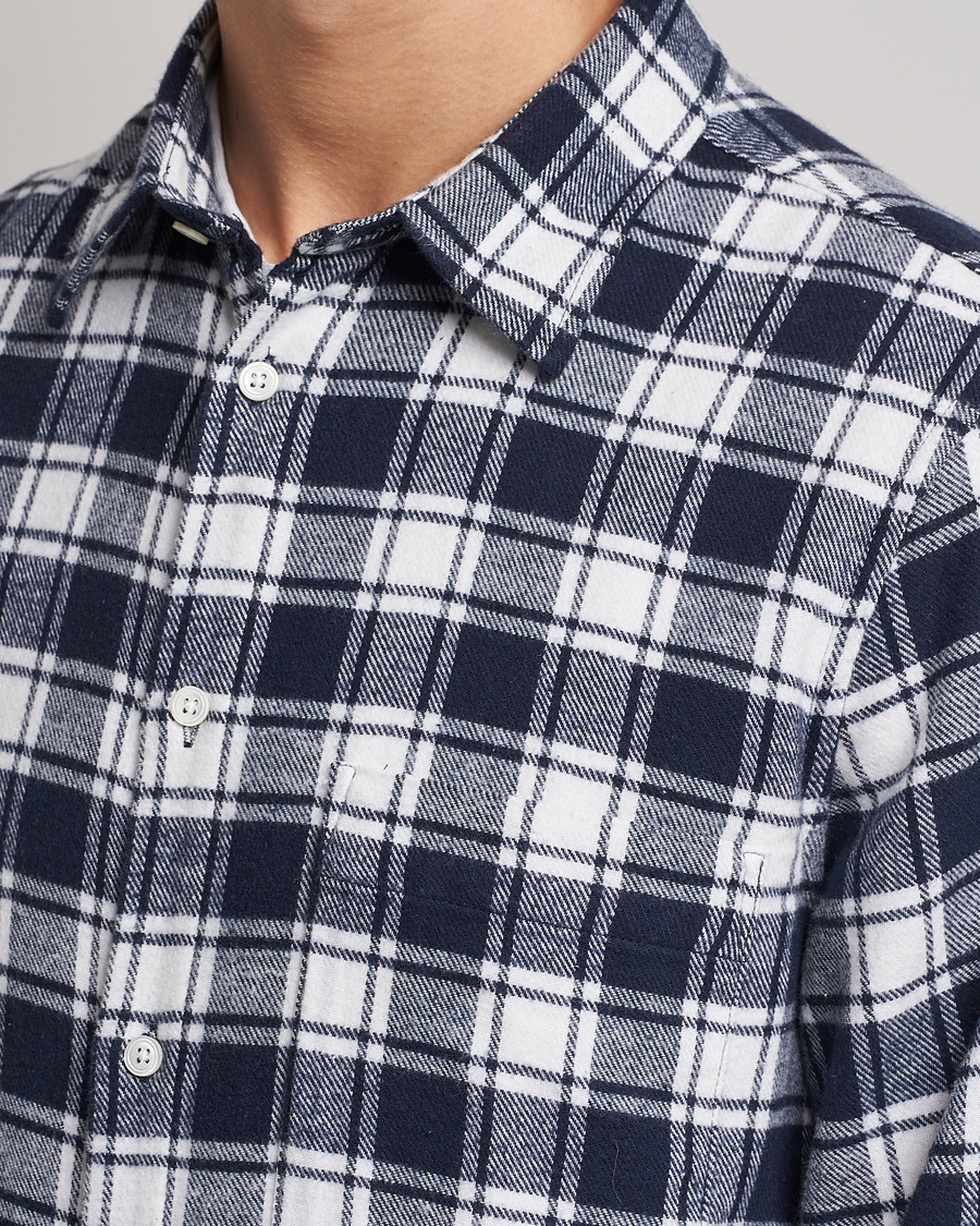 Herre | Skjorter | NN07 | Arne Brushed Cotton Checked Shirt Navy/White