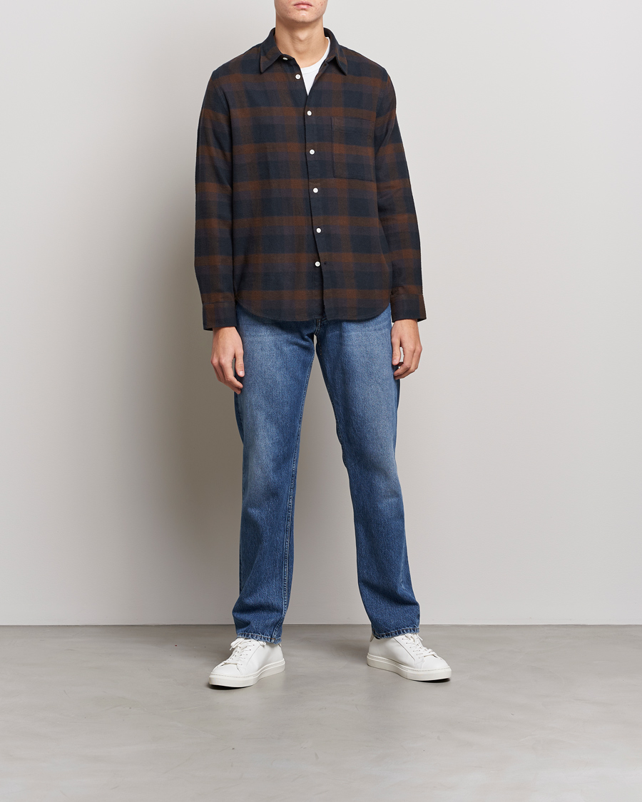 Herre | Business & Beyond | NN07 | Arne Brushed Cotton Checked Shirt Brown/Navy
