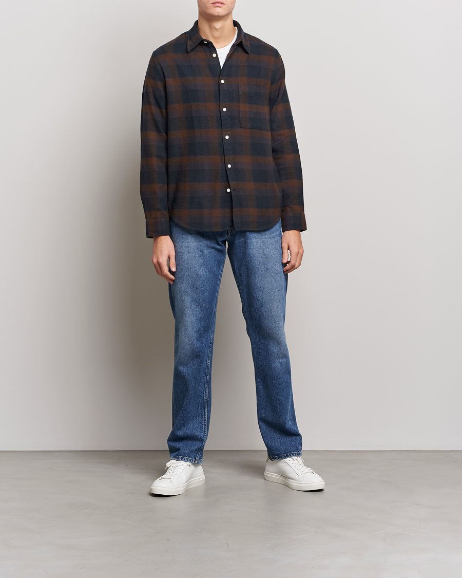 Herre | Skjorter | NN07 | Arne Brushed Cotton Checked Shirt Brown/Navy