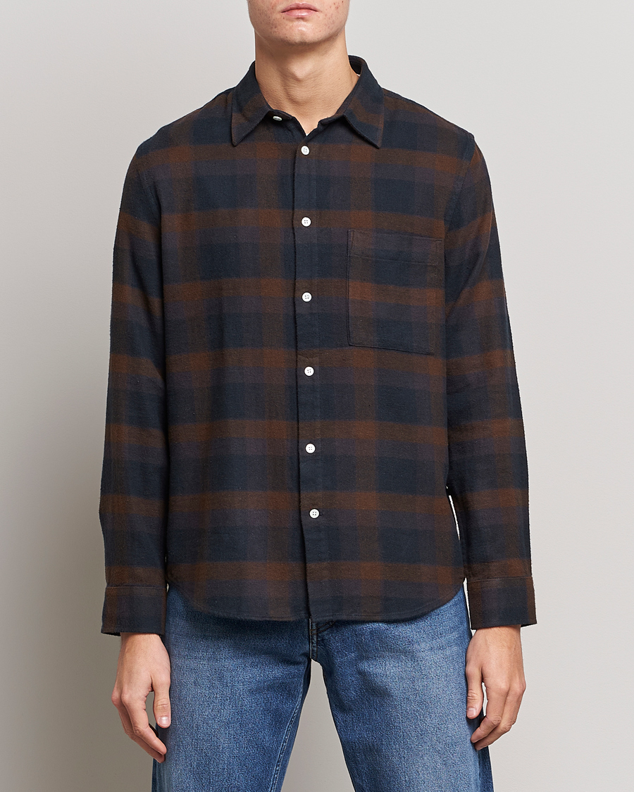 Herre | Skjorter | NN07 | Arne Brushed Cotton Checked Shirt Brown/Navy