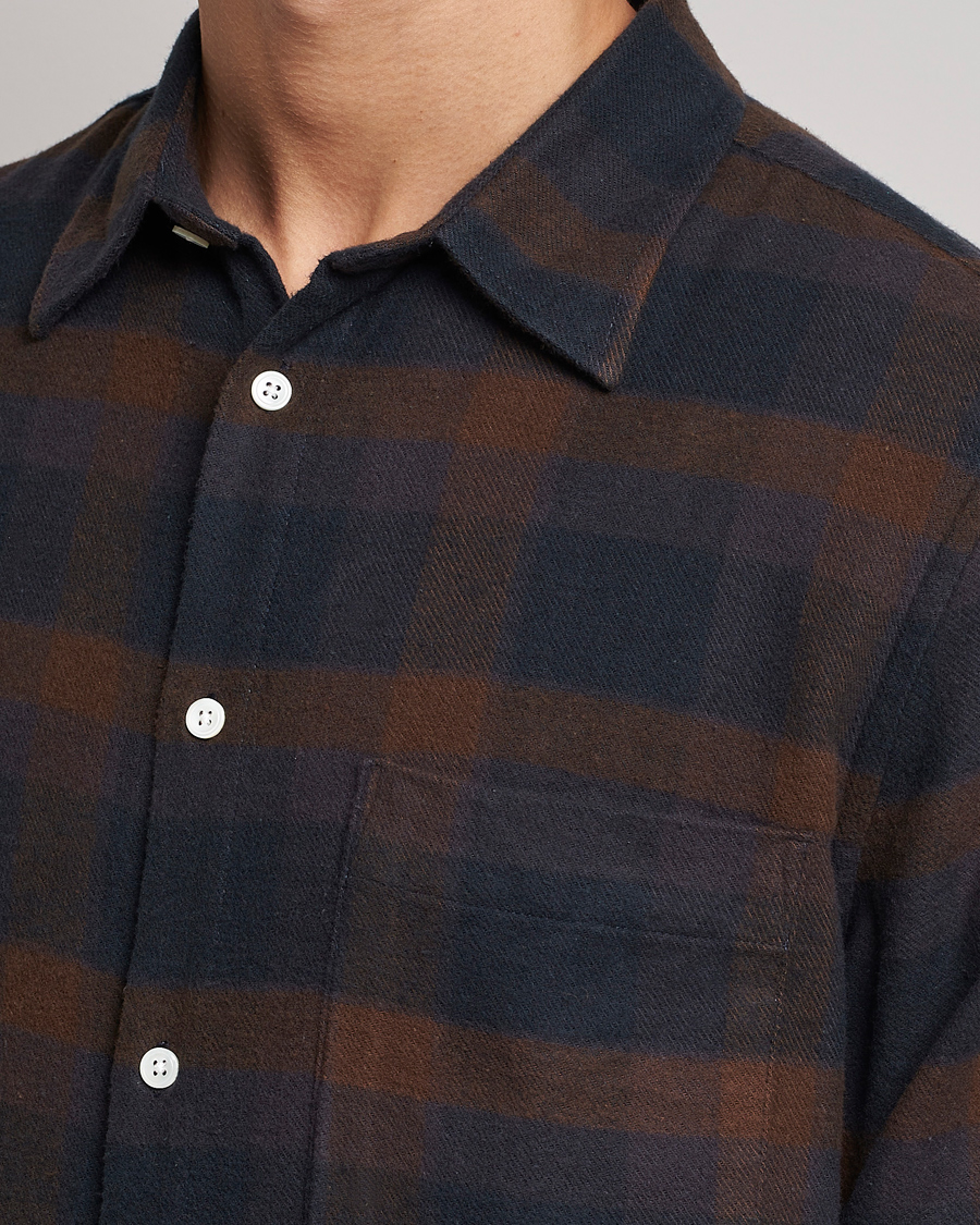 Herre | Skjorter | NN07 | Arne Brushed Cotton Checked Shirt Brown/Navy
