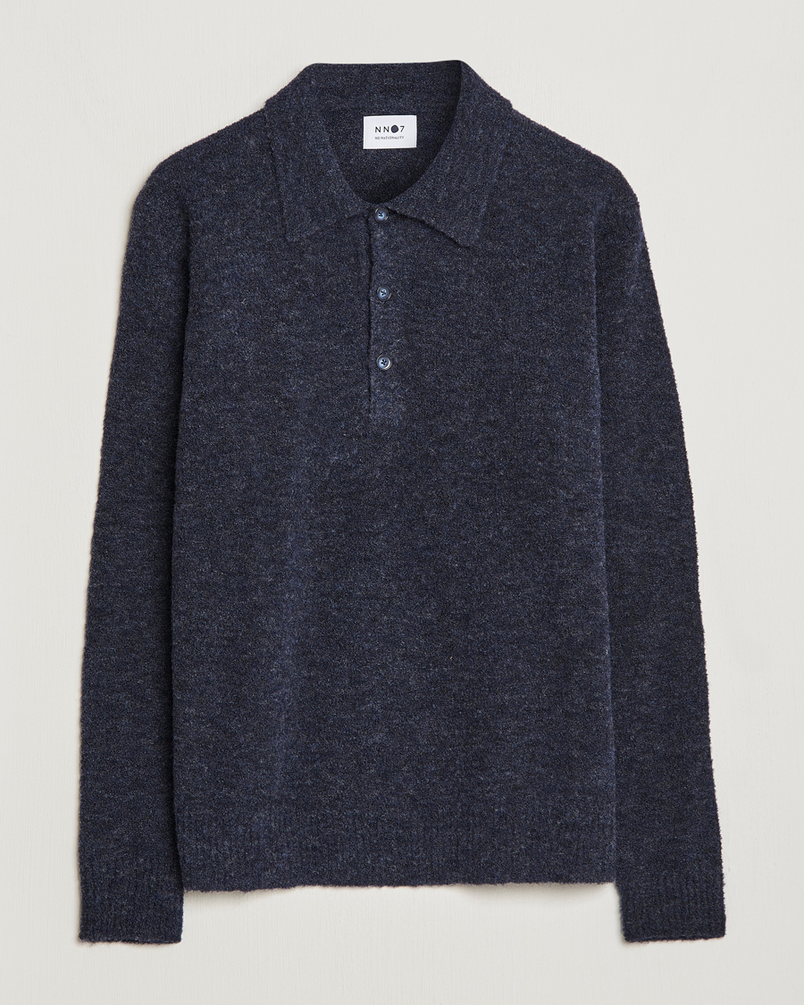 Herre | Trøjer | NN07 | Alfie Boiled Wool Knitted Polo Blue Melange