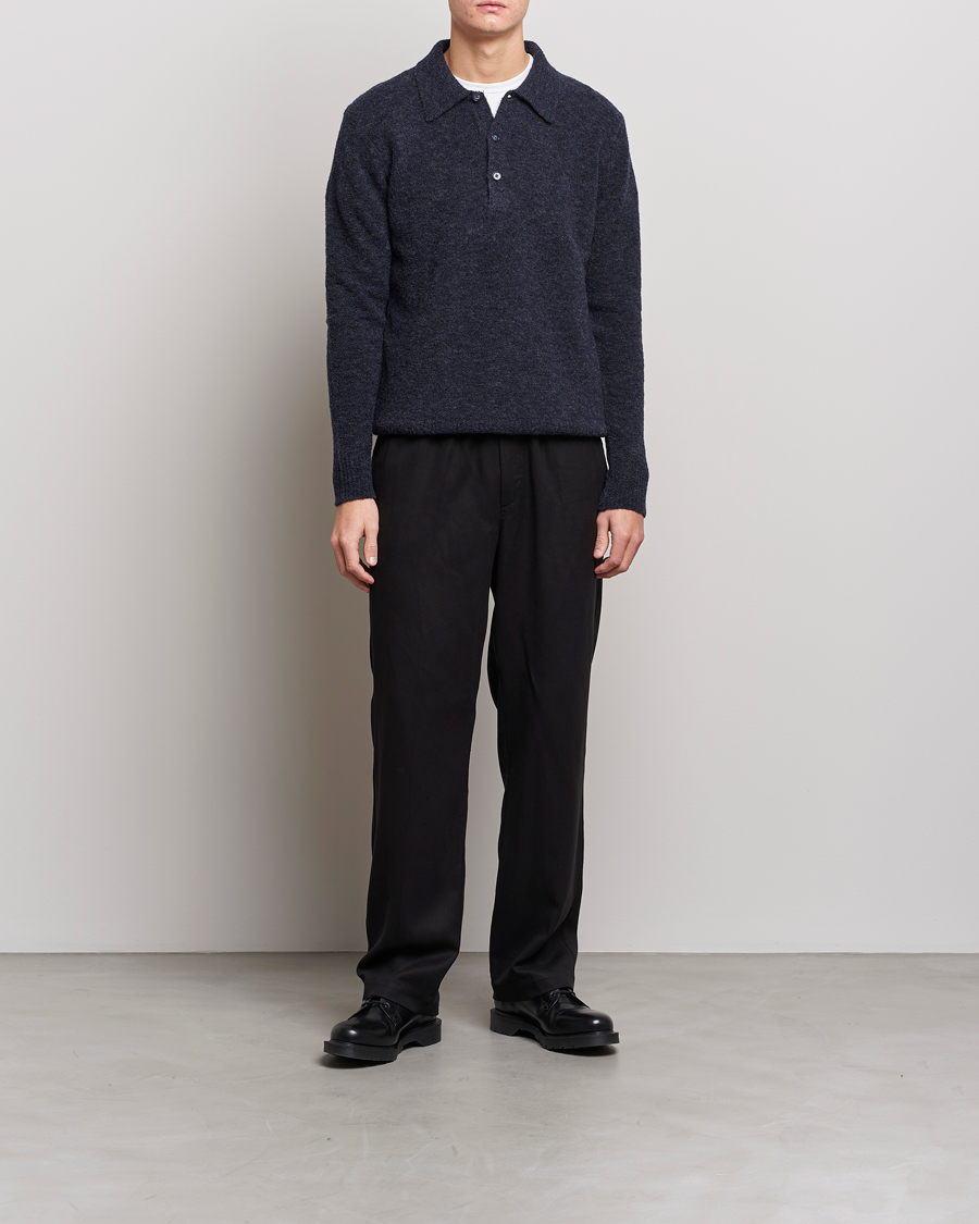 Herre | Trøjer | NN07 | Alfie Boiled Wool Knitted Polo Blue Melange