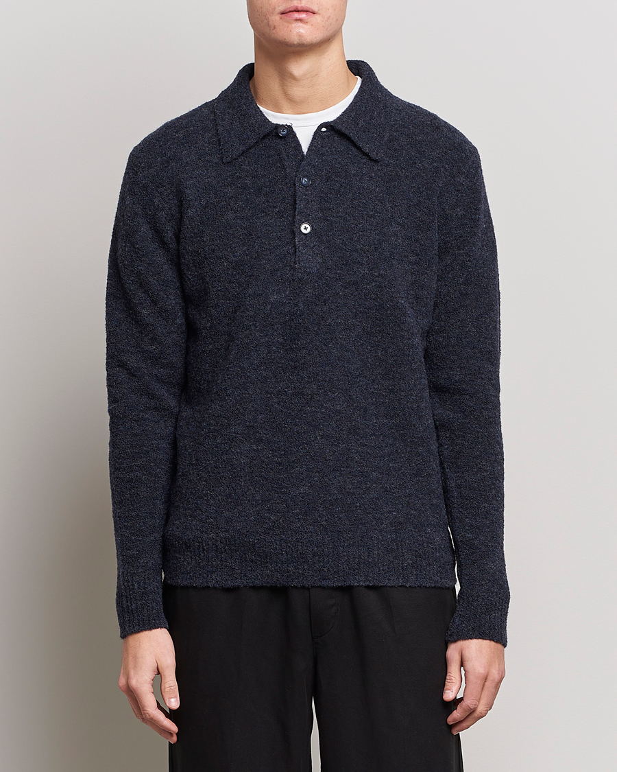 Herre | Trøjer | NN07 | Alfie Boiled Wool Knitted Polo Blue Melange