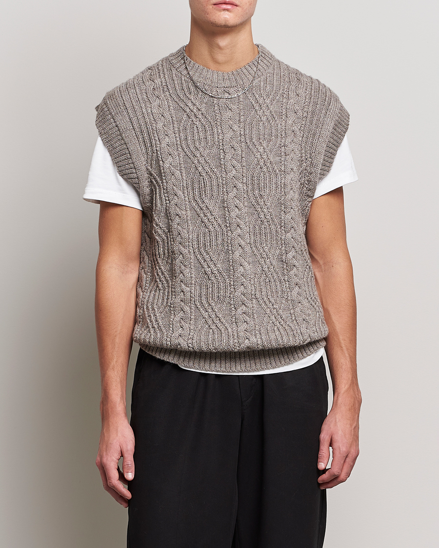 Herre | Trøjer | NN07 | Cable Structured Knitted Vest Nature Melange