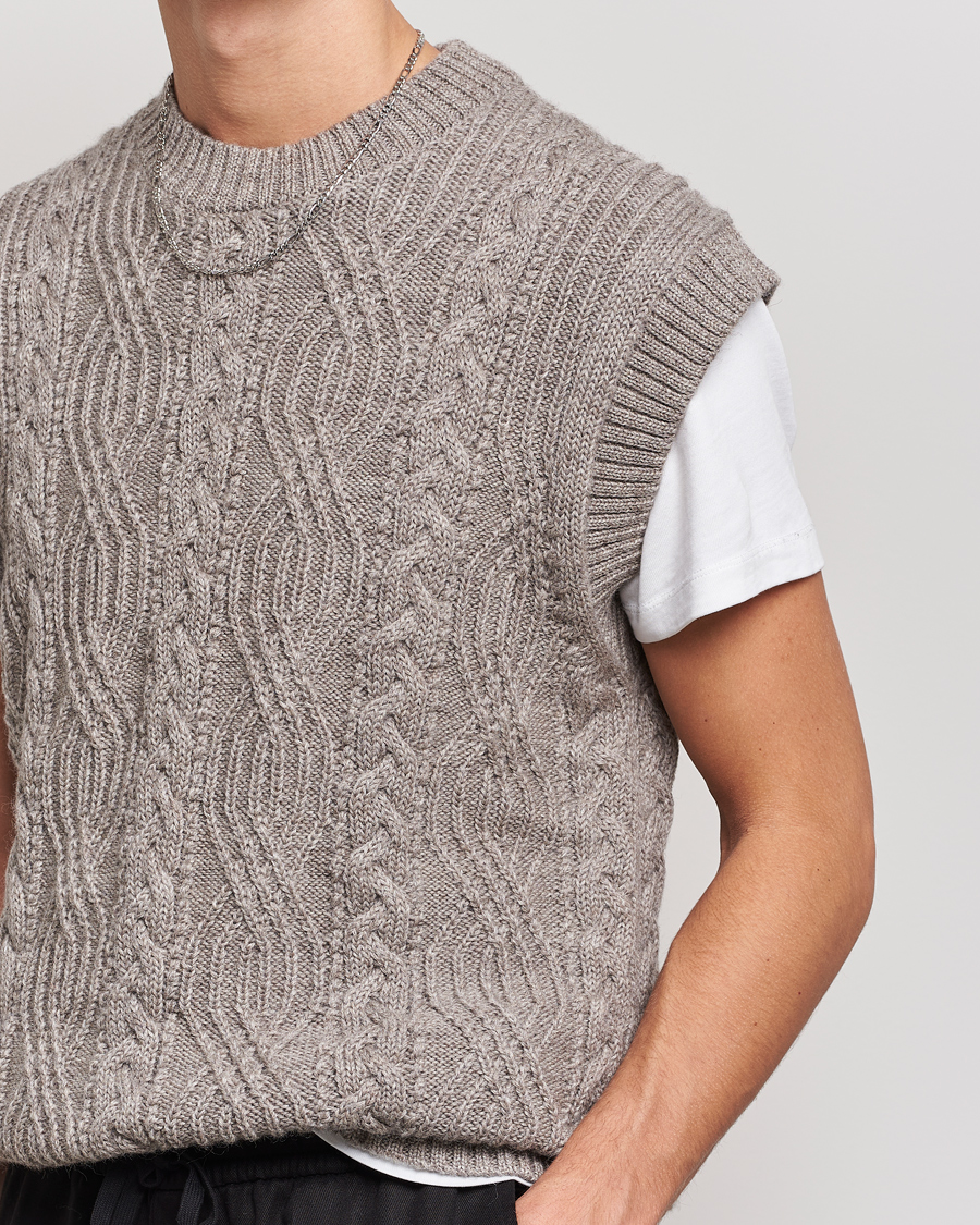 Herre | Trøjer | NN07 | Cable Structured Knitted Vest Nature Melange