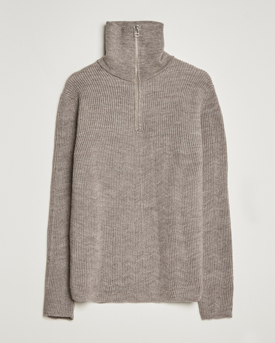 Herre | Trøjer | NN07 | Holger Knitted Ribbed Half Zip Nature Melange
