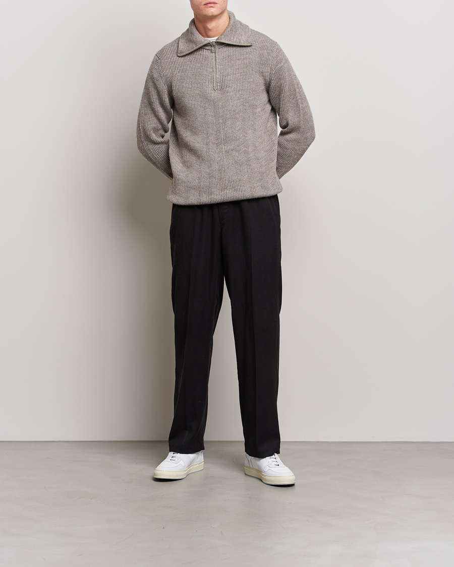 Herre | Trøjer | NN07 | Holger Knitted Ribbed Half Zip Nature Melange