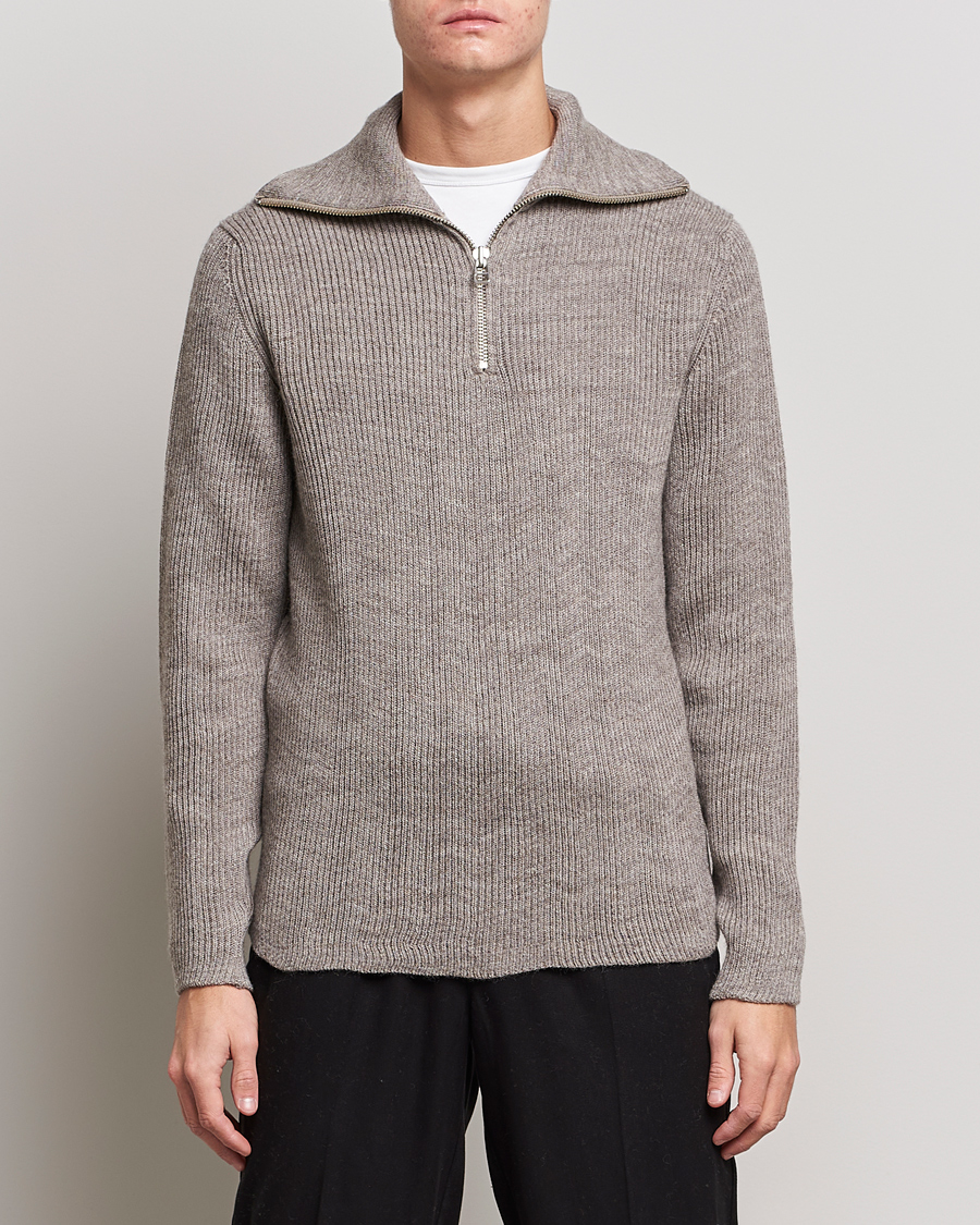 Herre | Trøjer | NN07 | Holger Knitted Ribbed Half Zip Nature Melange
