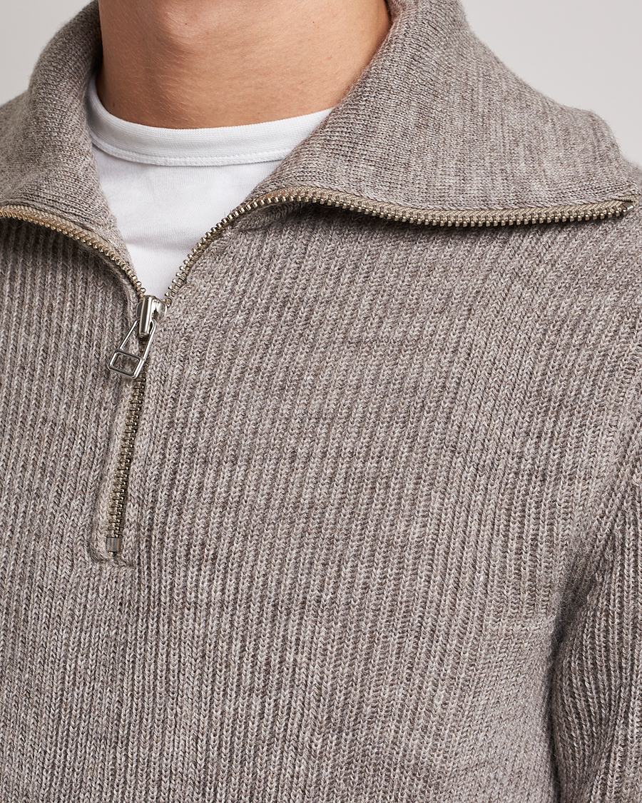 Herre | Trøjer | NN07 | Holger Knitted Ribbed Half Zip Nature Melange