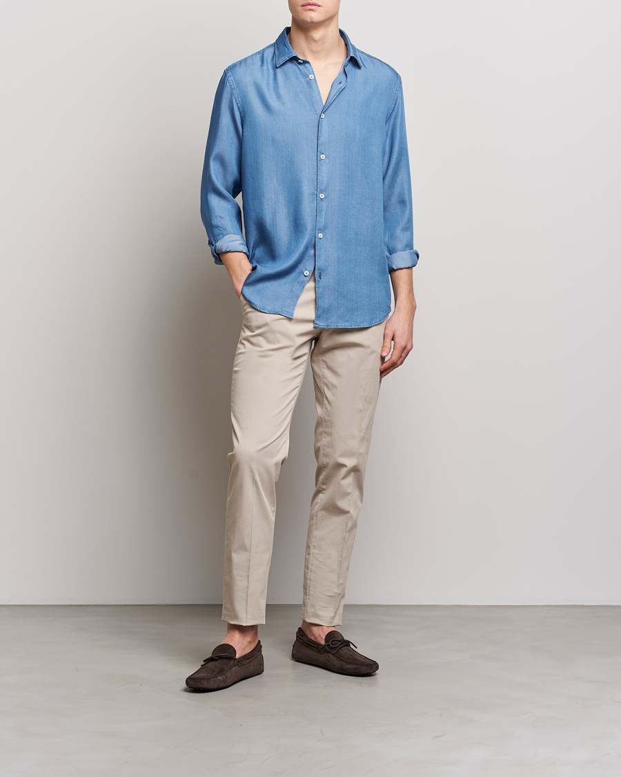 Herre | Skjorter | Altea | Soft Lyocell Denim Shirt Light Indigo