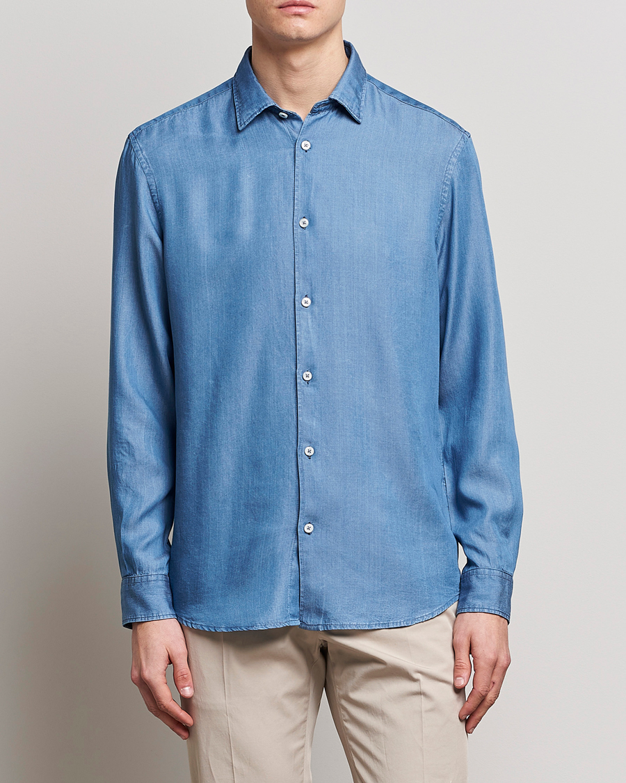Herre | Skjorter | Altea | Soft Lyocell Denim Shirt Light Indigo