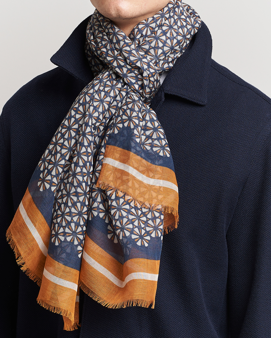 Herre | Altea Printed Linen Scarf Navy/Orange | Altea | Printed Linen Scarf Navy/Orange