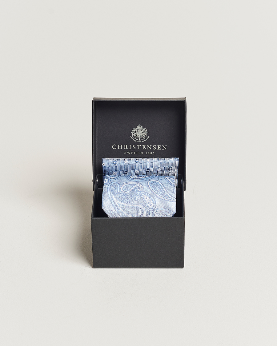Herre | Amanda Christensen Box Set Silk 8cm Tie With Pocket Square Blue | Amanda Christensen | Box Set Silk 8cm Tie With Pocket Square Blue