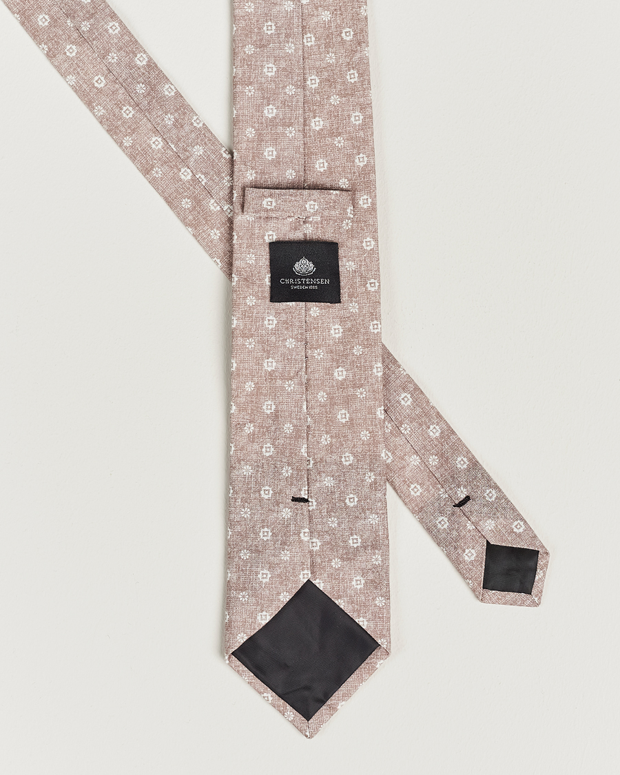 Herre | Amanda Christensen Box Set Printed Linen 8cm Tie With Pocket Square Beige | Amanda Christensen | Box Set Printed Linen 8cm Tie With Pocket Square Beige