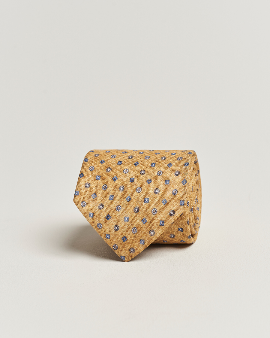 Herre | Amanda Christensen Linen Printed Medallion 8cm Tie Yellow | Amanda Christensen | Linen Printed Medallion 8cm Tie Yellow