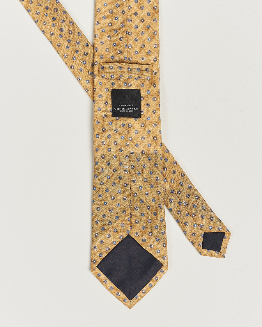 Herre | Amanda Christensen Linen Printed Medallion 8cm Tie Yellow | Amanda Christensen | Linen Printed Medallion 8cm Tie Yellow