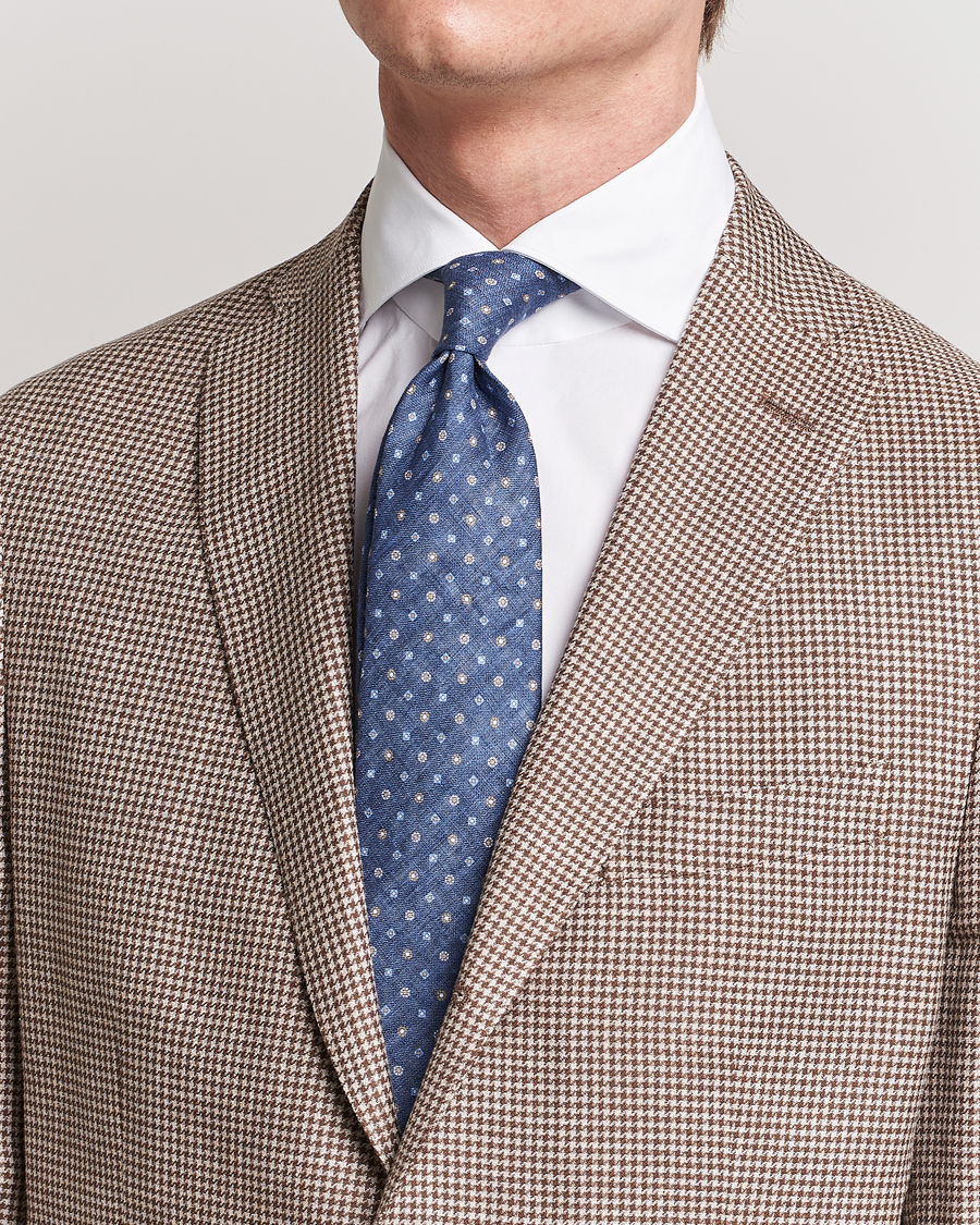 Herre | | Amanda Christensen | Linen Printed Medallion 8cm Tie Navy