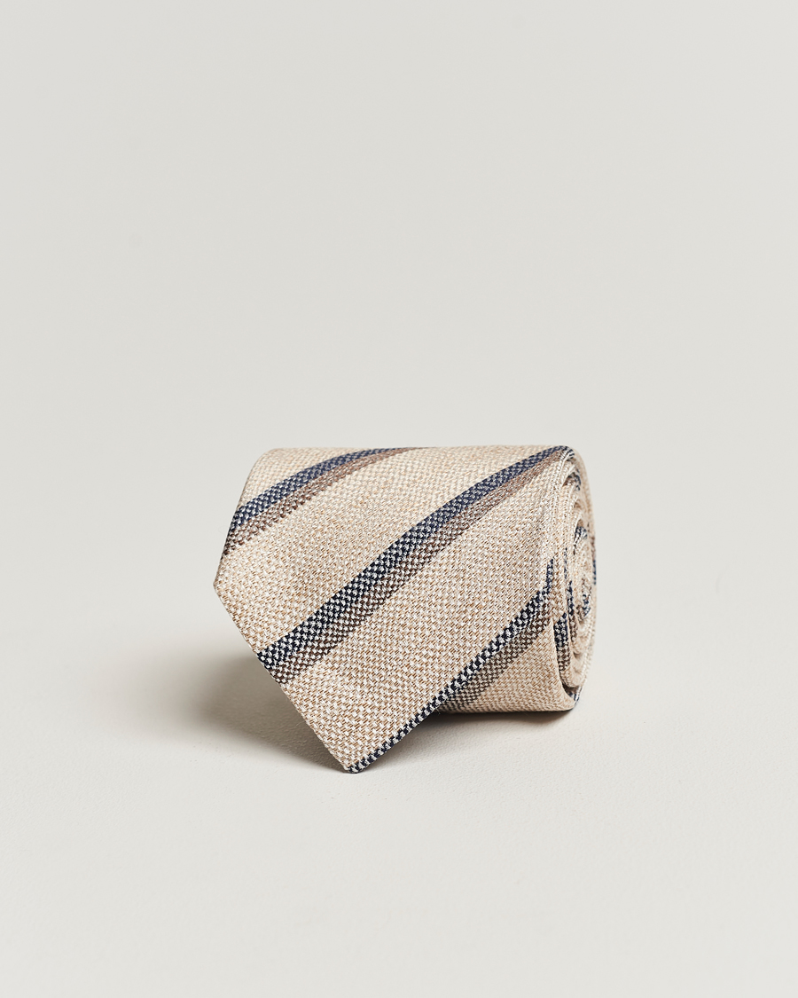 Herre | Amanda Christensen Silk/Linen Striped 8cm Tie Natural | Amanda Christensen | Silk/Linen Striped 8cm Tie Natural