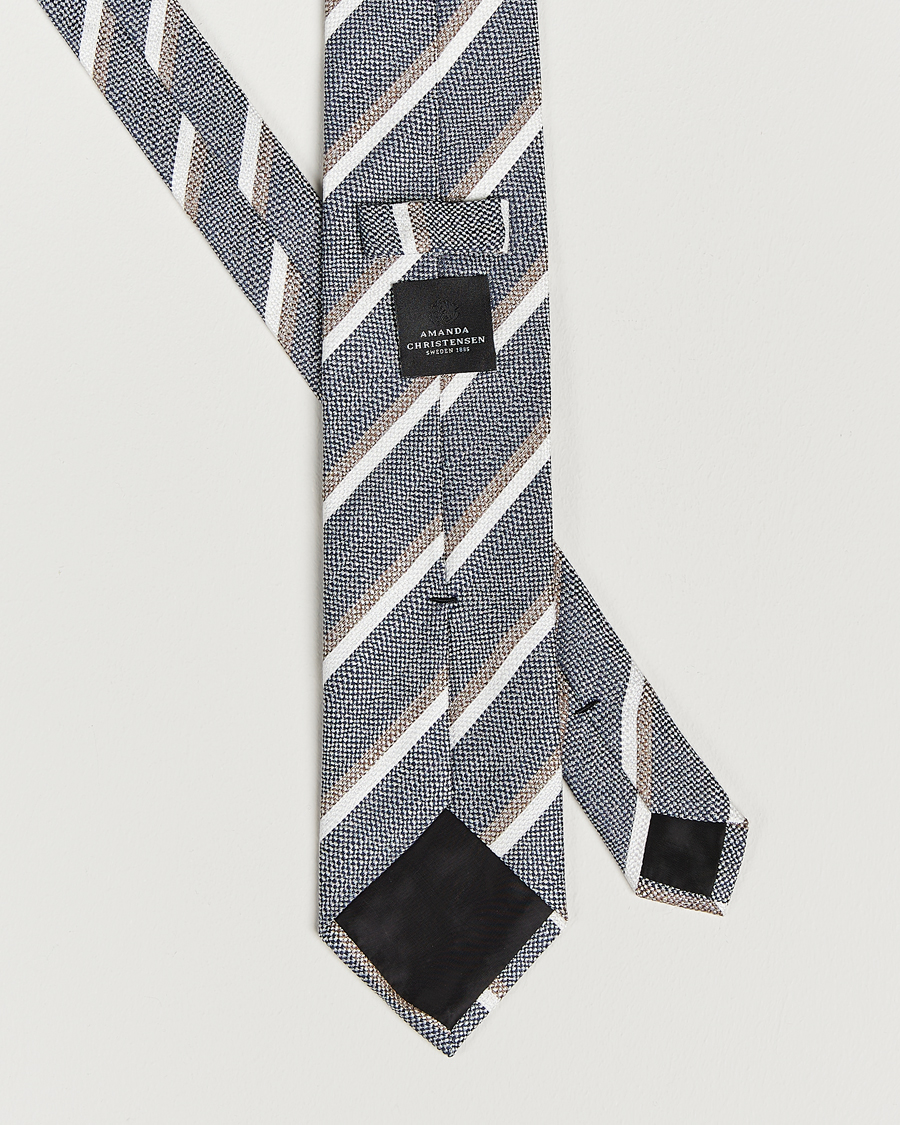 Herre | Amanda Christensen Silk/Linen Striped 8cm Tie Navy | Amanda Christensen | Silk/Linen Striped 8cm Tie Navy
