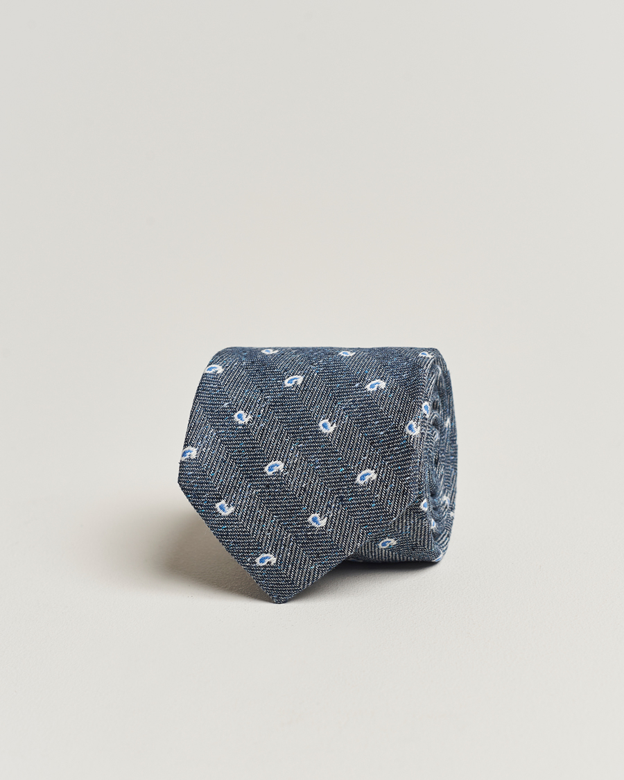 Herre | Amanda Christensen Silk/Linen/Cotton Paisley 8cm Tie Navy | Amanda Christensen | Silk/Linen/Cotton Paisley 8cm Tie Navy