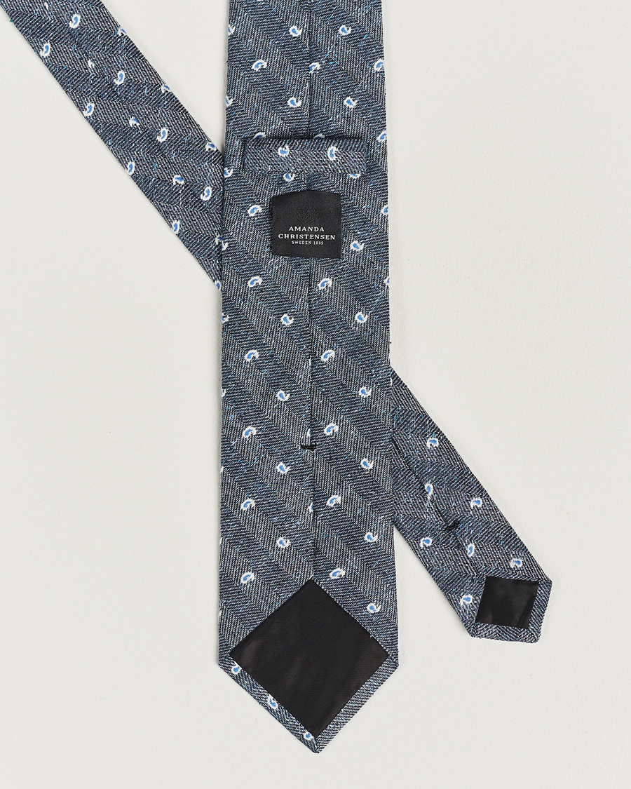 Herre | Amanda Christensen Silk/Linen/Cotton Paisley 8cm Tie Navy | Amanda Christensen | Silk/Linen/Cotton Paisley 8cm Tie Navy