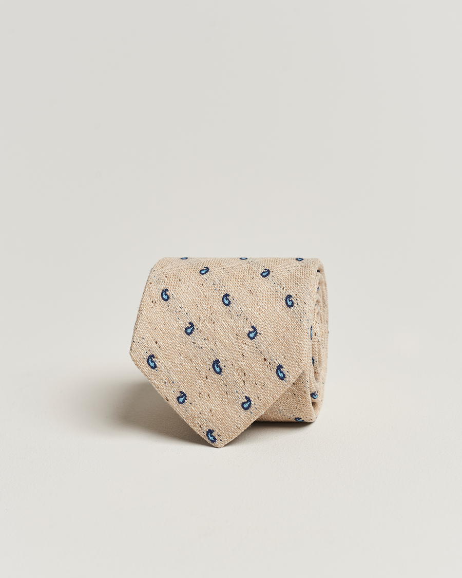 Herre | Amanda Christensen Silk/Linen/Cotton Paisley 8cm Tie Sand | Amanda Christensen | Silk/Linen/Cotton Paisley 8cm Tie Sand