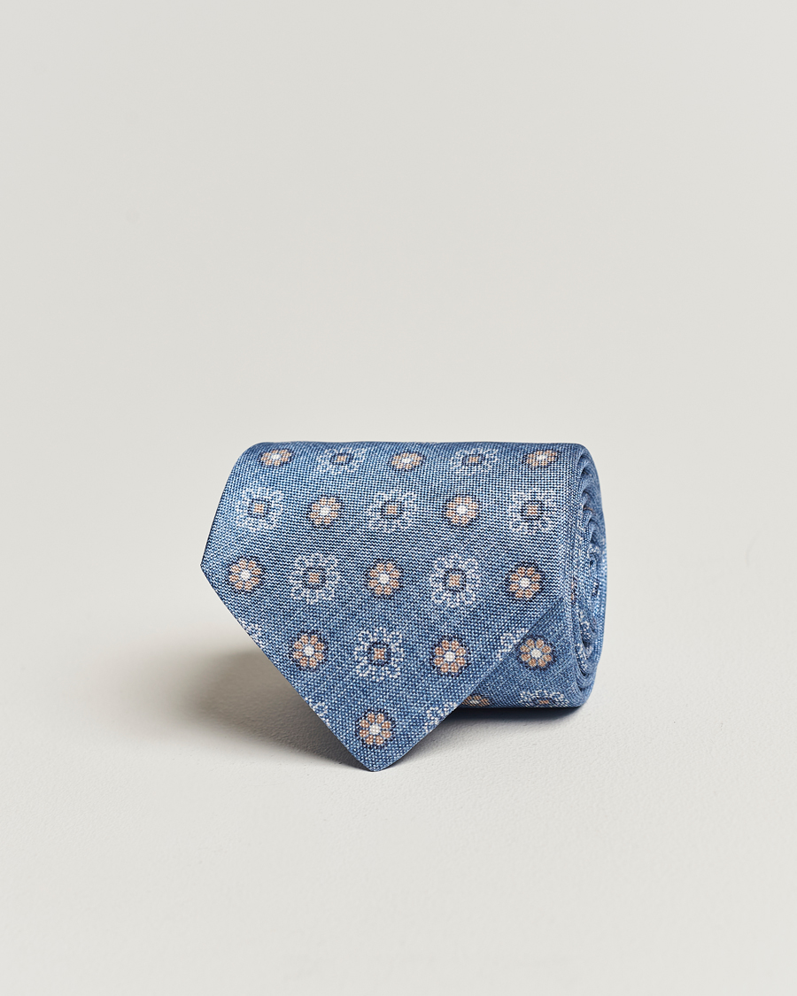Herre | Amanda Christensen Silk Oxford Printed Flower 8cm Tie Blue | Amanda Christensen | Silk Oxford Printed Flower 8cm Tie Blue