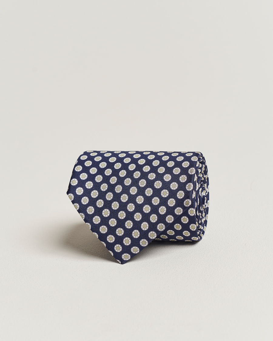 Herre | Amanda Christensen Silk Twill Printed 8cm Tie Navy/Green | Amanda Christensen | Silk Twill Printed 8cm Tie Navy/Green