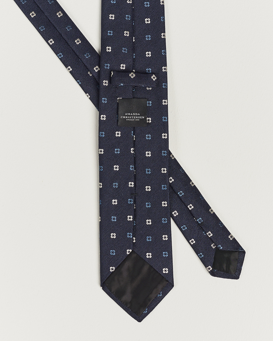 Herre | Amanda Christensen Silk Bouclé Flower 8cm Tie Navy | Amanda Christensen | Silk Bouclé Flower 8cm Tie Navy