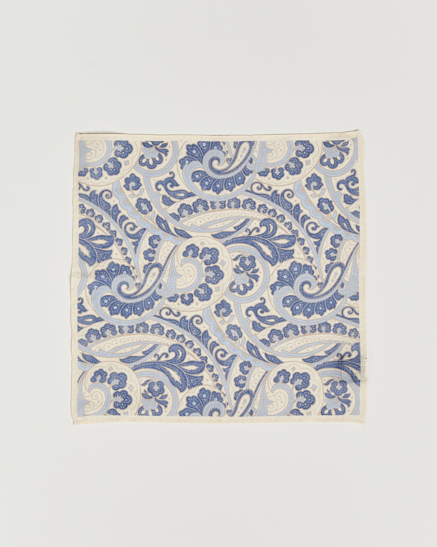 Herre | Amanda Christensen Linen Printed Large Paisley Pocket Square Cream | Amanda Christensen | Linen Printed Large Paisley Pocket Square Cream